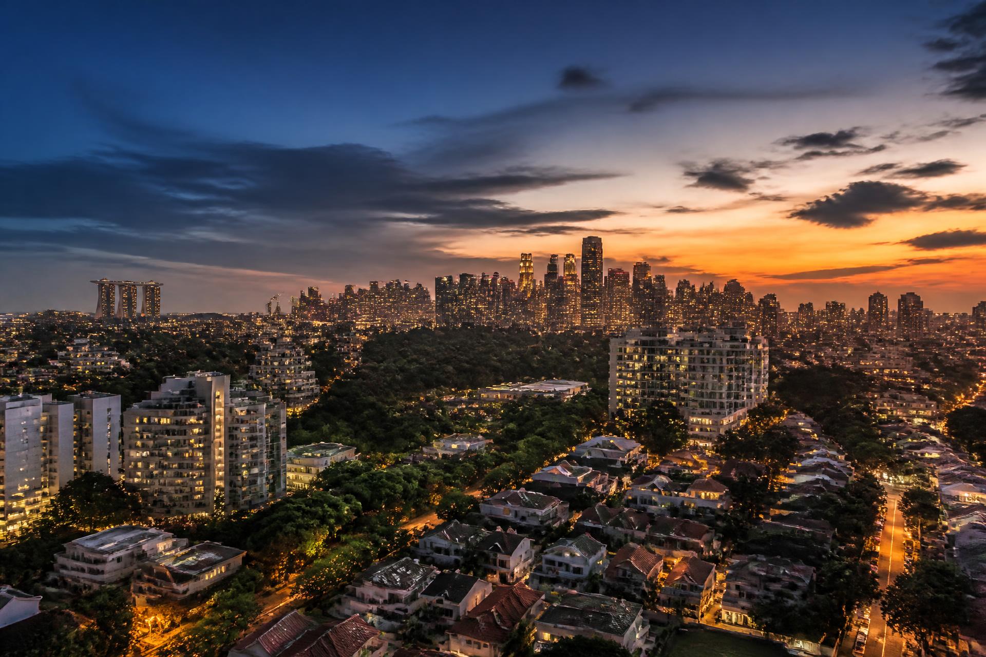 Singapore condominiums and landed properties at dusk